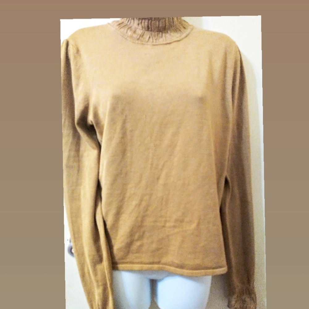 ANTHROPOLOGIE WHITE+WARREN LONGSLEEVE RUFFLED TOP